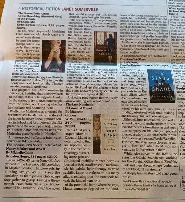 Toronto Star Historical Fiction Roundup Titanic, Mitford & Manet: big names feature in the latest historical fiction novels