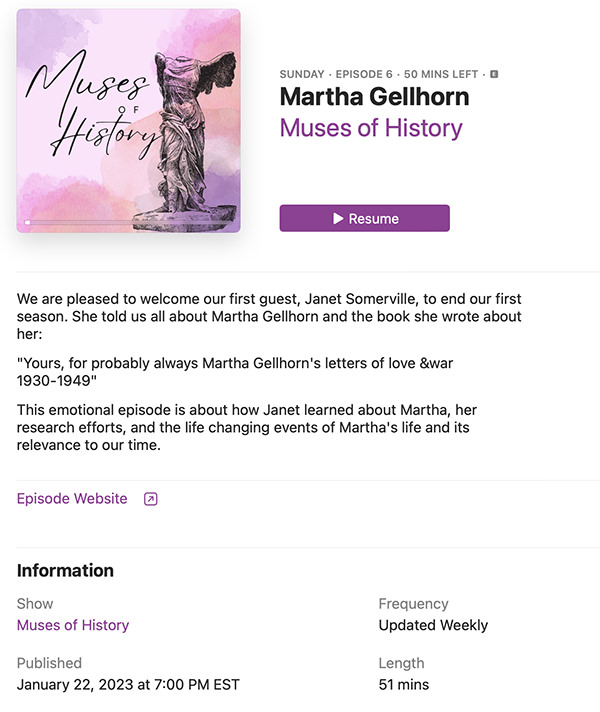 Muses of History podcast, Martha Gellhorn
