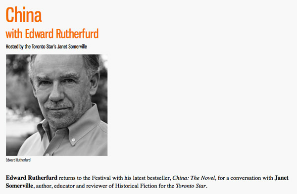 Conversation with bestselling novelist Edward Rutherfurd for the Ottawa International Writers' Festival 