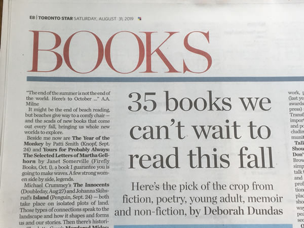 Included by Toronto Star Books Editor Deborah Dundas as one of the 35 notable books for Fall