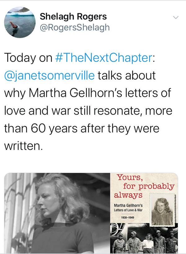 CBC Radio, The Next Chapter interview, 4 p.m. 99.1 FM