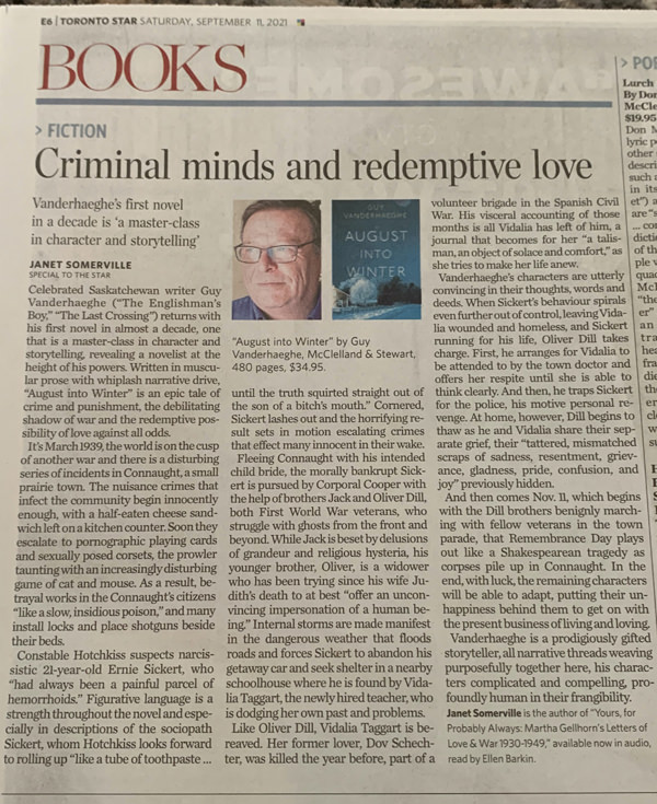 Review of Guy Vanderhaeghe’s AUGUST INTO WINTER