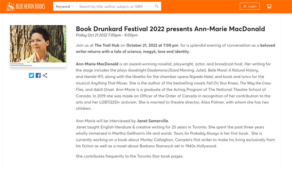 On stage conversation with Ann-Marie MacDonald about her astonishing novel Fayne