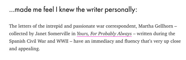 Elle Magazine Margaret Atwood recommends Yours, for Probably Always