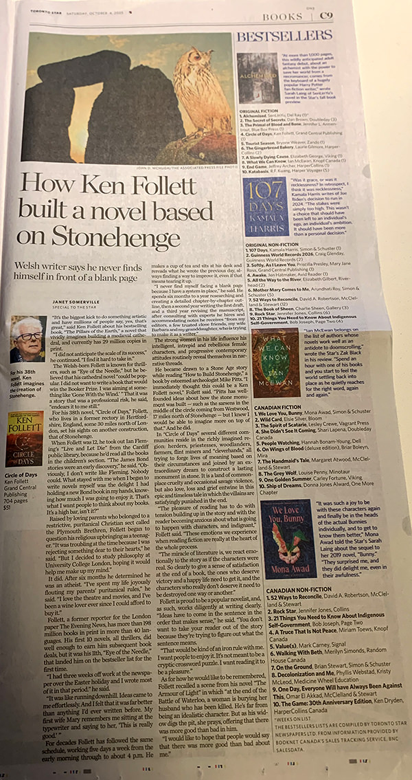 October 4 Ken Follett Profile Circle of Days