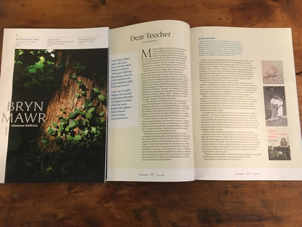 Bryn Mawr Bulletin, Fall 2019, "Dear Teecher," a piece about Martha Gellhorn's enduring friendship with poetry professor Hortense Flexner King