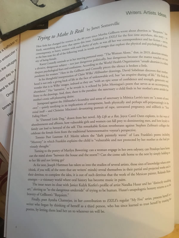 Introduction to Exile: A Literary Quarterly, Volume 42, Issue 4