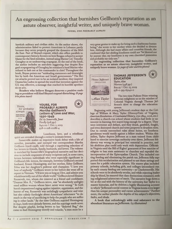 Starred KIRKUS REVIEW (8 July 2019)